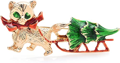 Sicherheitsnadel Schal Clips Weihnachtsbaum Katze Broschen for Frauen Männer schöne Haustier Tier Neujahr Brosche Pin Geschenke Broschen for Frauen von SHOUKAII