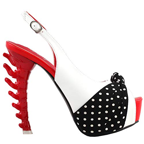 SHOW STORY Erstaunliche rot weiß schwarz Schleife Peep Toe Spot Polka Dots Knochen High Heel Plattform Pumpen, LF80709WT41, 41EU, rot von SHOW STORY