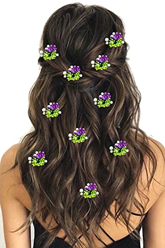 SHREEMEE Attraktive künstliche runde Form kleine Blume mit Mongra Braut Hochzeit Haarschmuck Haarnadeln Juda Pins für Frauen und Mädchen - Lila von SHREEMEE