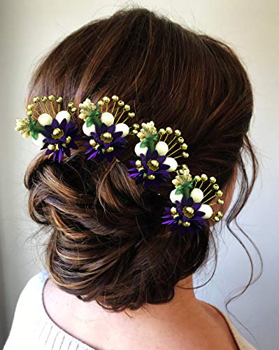 SHREEMEE Damen Mädchen Haarspangen Pins Lange Kurze Haare Brötchen Frisuren Künstliche Blumen Zubehör für Hochzeit Braut Lila 8 Stück von SHREEMEE