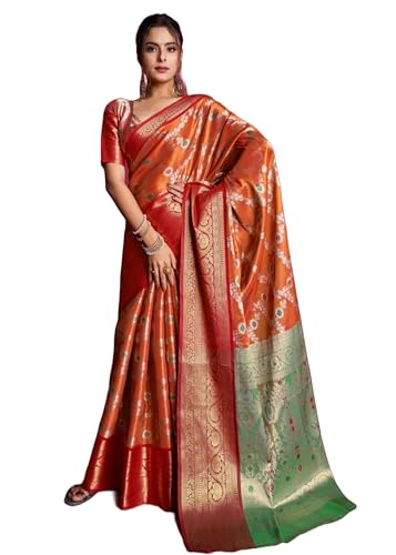 Indischer Damen-Sari aus weicher Kanjivaram-Seide mit Bluse, 10712, 2, Wie Gezeigt Indischer Damen-Sari aus weicher Kanjivaram-Seide mit Bluse, 10712, 2, Wie Gezeigt von SHRI BALAJI SILK & COTTON SAREE EMPORIUM