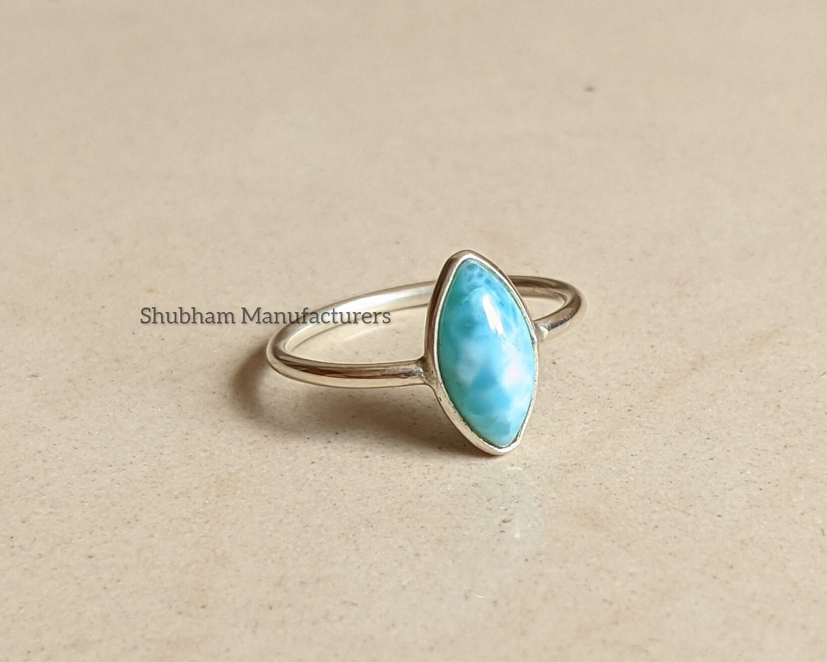 Larimar Ring, 925 Sterling Silber Natürlicher Edelstein Schmuck, Blauer Stein Handgemachtes Geschenk Für Sie, Frauen Ringe von SHUBHAMMANUFACTURERS