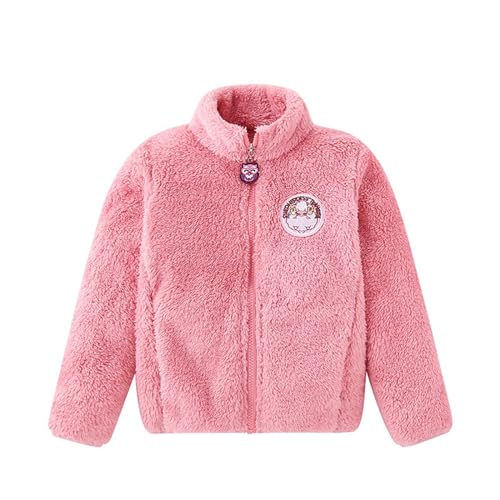 Herbst Winter Kuscheljacke Fleecejacke Warme Winterjacke Kinder Mädchen Jungen Neugeborene Baby Teddyjacke mit Reißverschluss Langarm Stehkragen Cartoon Kuscheljacke mit Taschen (Pink, 2-3 Years) von SHUIYUE