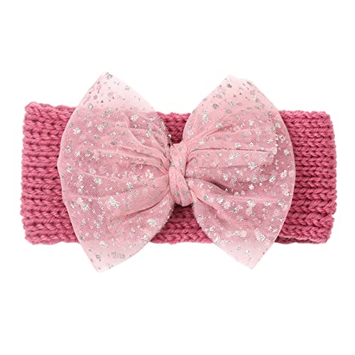 Kleinkind Baby Mädchen gestrickt feste Spitze Schleife Haarband Kopfbedeckung Stirnband Gummibänder Haarschmuck Haarschleifen Baby (Hot Pink, One Size) von SHUIYUE