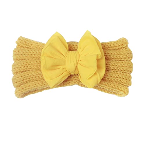 Stirnbänder Baby Mädchen Haarband Baby Schleife Gestrickt Haarband für Neugeborene Baby-Mädchen-Bögen Kopfbedeckung Elastische Haarbänder für Baby Mädchen (a-Yellow, One Size) von SHUIYUE