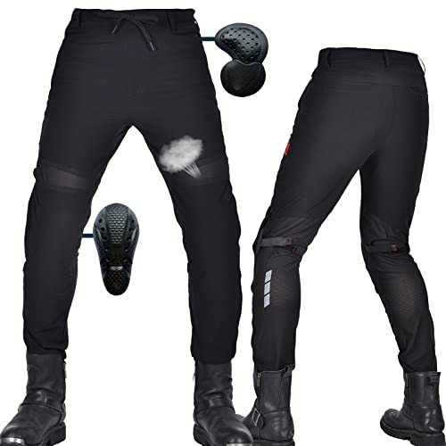 Atmungsaktive Motorradhose-Sommerhose für Herren,Damen Cargo Hose, mit Schutzpolstern und Anti-Fall-Funktion (Black,2XL) von SHUOJIA