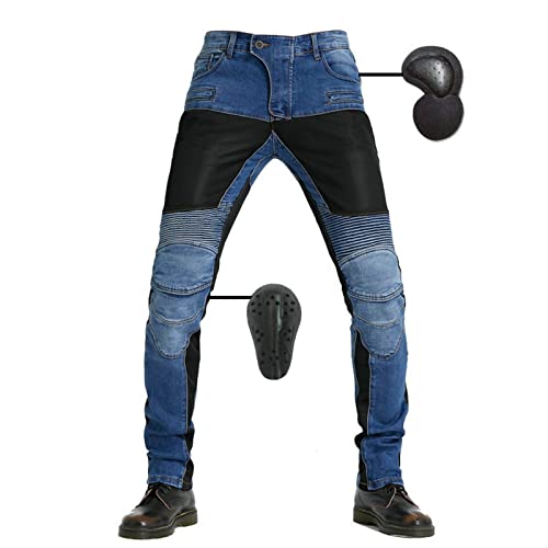 SHUOJIA Herren Damen Motorradhose Mit Protektoren Schutzauskleidung Motorradjeans Denim Motorrad Hose, Stilvolle Motorradjeans (Blue,2XL) von SHUOJIA