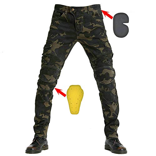 SHUOJIA Herren Motorradreithose JeansSportliche Motorrad Hose Mit Protektoren Motorradhose Mit Oberschenkeltaschen (Camouflage Color,M) von SHUOJIA