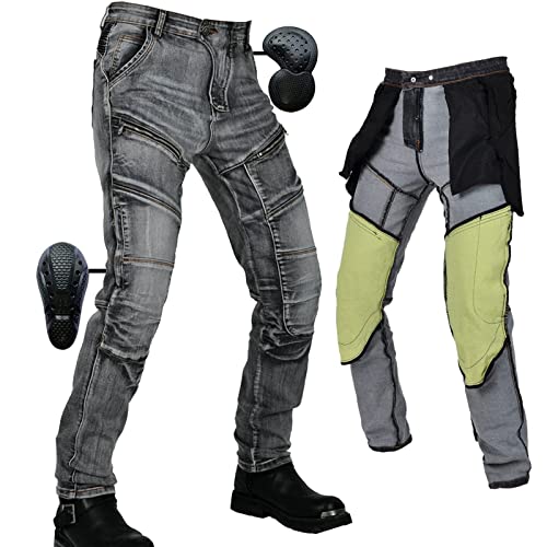 SHUOJIA Motorrad-Jeanshose Für Herren,Reißfester Sturzfeste Jeans mit Abnehmbar Rüstung Knie-Hüftpolster, Motorradhose Für Motorradrennfahrer (Black,3XL) von SHUOJIA