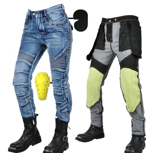 SHUOJIA Motorradhose Herren/Damen,Herren/Damen Motorrad-Jeans Aus Aramidfaser,Sportliche Motorrad Hose Mit Protektoren,Motorrad Schutzhose (Blue Female-A,L) von SHUOJIA