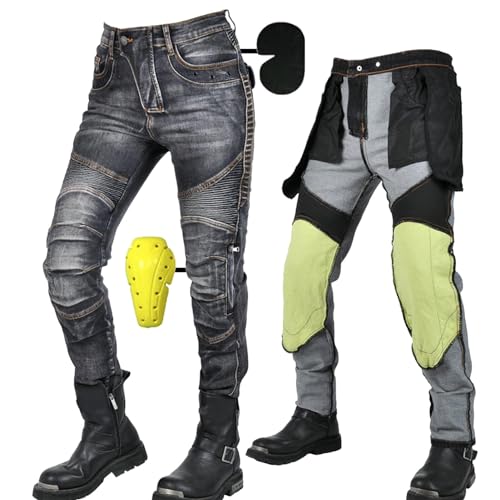 SHUOJIA Motorradhose Herren/Damen,Herren/Damen Motorrad-Jeans Aus Aramidfaser,Sportliche Motorrad Hose Mit Protektoren,Motorrad Schutzhose (Black Female-A,2XL) von SHUOJIA