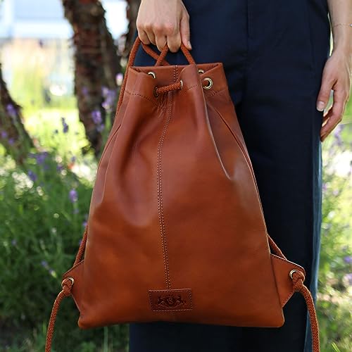 SID & VAIN Bucket Bag & Rucksack JESSIE aus Vintage Leder I Schnürbeutel für Herren und Damen I Hobo bag Turnbeutel braun handgefertigt von SID & VAIN