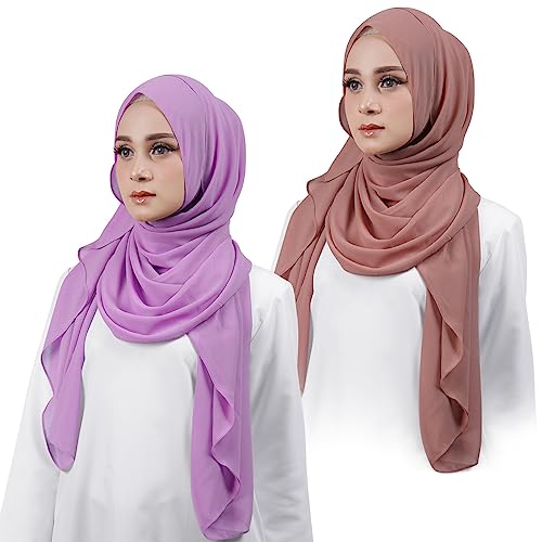 SIEUUOAK Kopftuch Damen Hijab Christliches Kopftuch Weicher Chiffon Hijab Kopftuch Highquality Schal in Vielfältigen Farben Sommerschal Damen Dünn-Anthrazit (Nackt rosa+Lila) von SIEUUOAK