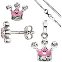 SIGO Kinder Mädchen Schmuck-Set Krone pink rosa 925 Silber Zirkonia mit Kette 38 cm von SIGO