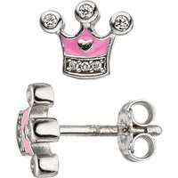 SIGO Kinder Ohrstecker Krone 925 Silber mit Zirkonia Ohrringe rosa Kinderohrringe von SIGO