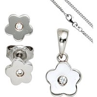 SIGO Kinder Schmuck-Set Blume 925 Silber mit Zirkonia Anhänger Ohrringe Kette 38 cm von SIGO