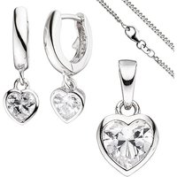 SIGO Kinder Schmuck-Set Herz 925 Silber mit Zirkonia Anhänger Ohrringe Kette 38 cm von SIGO