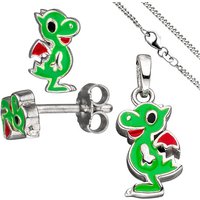 SIGO Kinder Schmuck-Set Kleiner Drache 925 Silber grün lackiert mit Kette 38 cm von SIGO