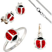 SIGO Kinder Schmuck-Set Marienkäfer 925 Silber Anhänger Ohrringe Ring Kette 38 cm von SIGO