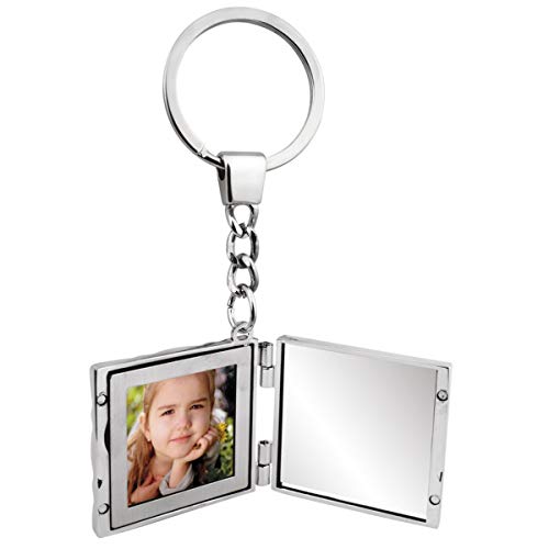 SILBERKANNE Schlüsselanhänger Quadratisch mit Fotorahmen und Spiegel 11,5x4x1 cm Premium Silber Plated edel versilbert in Top Verarbeitung. Fertig zum verschenken mit schicker Geschenkverpackung von SILBERKANNE