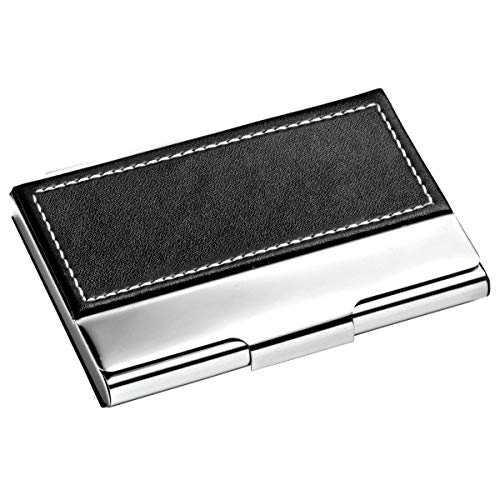 SILBERKANNE Visitenkartenetui mit PU-Leder schwarz 9x6x1 cm Silber Plated Premium versilbert. Fertig zum verschenken mit schicker Geschenkverpackung von SILBERKANNE