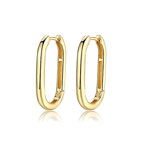 SILBERTALE Minimalistische Rechteck Oval Hoop Ohrringe Sterling Silber Gold Hoop Ohrringe für Frauen Geometrische U-förmige klobige Hoop-Ohrringe von SILBERTALE