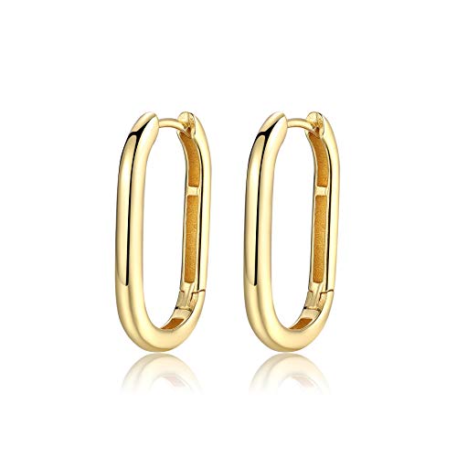 SILBERTALE Minimalistische Rechteck Oval Hoop Ohrringe Sterling Silber Gold Hoop Ohrringe für Frauen Geometrische U-förmige klobige Hoop-Ohrringe von SILBERTALE