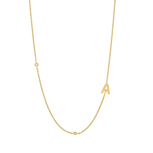 SILBERTALE Dünne Kette Gold mit Buchstaben a und Zirkonia Silber 925 Personalisiert Initialen Halskette Damen von SILBERTALE