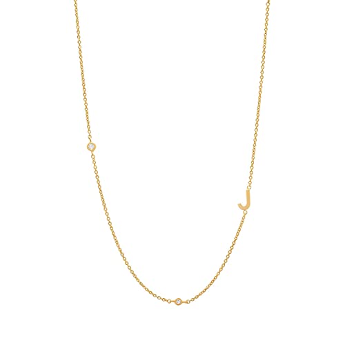 SILBERTALE Dünne Kette Gold mit Buchstaben j und Zirkonia Silber 925 Personalisiert Initialen Halskette Damen von SILBERTALE