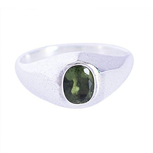 Moldavit-Ring, 925 Sterling Silber Reiki Heilung psychischer Schutz Edelstein Tschechoslowakei Ring/ 10,5/63 (20,1)/ U 1/2 von SILCASA