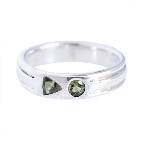 Moldavit-Stein-Ring 925 Sterling Silber minimalistischer handgemachter Unisex-Schmuck /9/59 (18,8) /R 1/2 von SILCASA