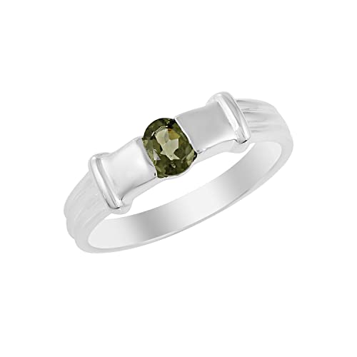 SILCASA Handgefertigter Moldavit-Ring, 925er-Sterlingsilber, Billionen-Edelstein, Unisex-Verlobungsschmuck / 11,5/65 (20,7) / B 1/2 von SILCASA