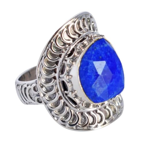 SILCASA Lapislazuli-Edelstein-Ring, 925er-Silberschmuck, Edelstein-Ring, 925er-Silberschmuck, ausgefallener, facettierter, handgefertigter Desginer-Geschenk 68 (21.6) von SILCASA