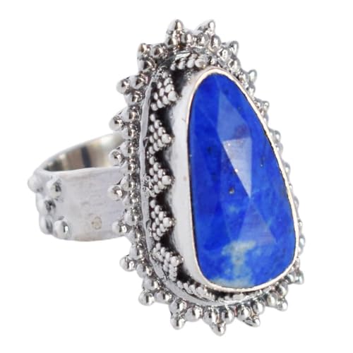 SILCASA Lapislazuli natürlicher Edelstein 925 Silber Ring natürlicher Edelstein 925 Silber Ring ausgefallener facettierter handgefertigter Schmuck als Geschenk 49 (15.6) von SILCASA