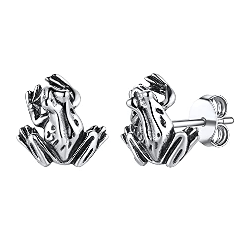 SILVERCUTE 3D Frosch Motiv Piercing Ohrringe 925 Silber Kleine Tier Ohrstecker Schmuck Accessoire Stud Earrings Ear Studs von SILVERCUTE