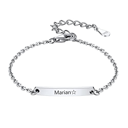 SILVERCUTE 925 Silber Personalisierte Taufarmband für Jungen Mädchen 15+3cm Rolokette Gliederarmband mit ID Plättchen Kinder Schildarmband Schmuck(8-13jähriger) von SILVERCUTE