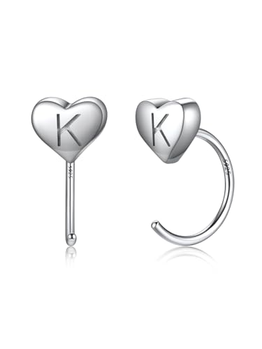 SILVERCUTE Mädchen Halbe Creolen Offen Huggie Ohrringe Silber 925 Buchstaben K Kreolen Halb Circle Huggie mit Letter Creolen Hoops Ohrringe Tiny Ohr Stud Ohrstecker Earring Ohrpiercing Ohrschmuck von SILVERCUTE