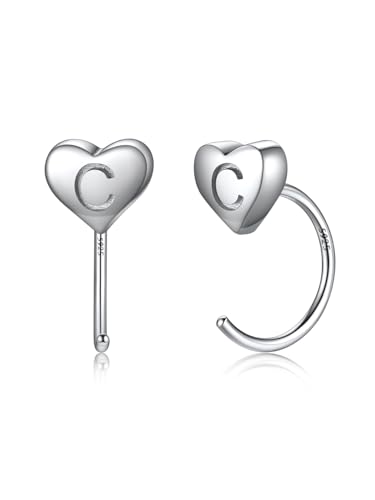 SILVERCUTE Mädchen Klein Halbe Creolen Offen Huggie Ohrringe Silber 925 Kreolen Halb Circle Huggie mit Buchstaben C Creolen Huggy Ohrringe Hoops Ohr Stud Ohrstecker OhrPiercing Ohrschmuck für Tochter von SILVERCUTE