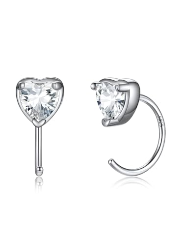 SILVERCUTE Mädchen Klein Halbe Creolen Offen Huggie Ohrringe Silber 925 Kreolen Halb Circle Huggie mit Herz Zirkon Creolen Hoops Ohrringe Ohr Stud Ohrstecker Ohrpiercing Huggy Ohrschmuck für Street von SILVERCUTE