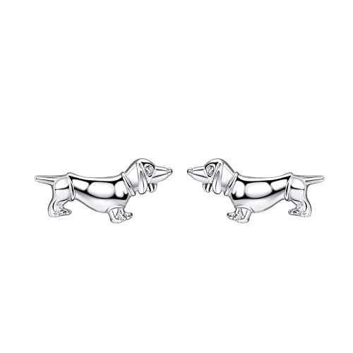 SILVERCUTE Ohrringe aus 925 Sterlingsilber Dackel Dachshund Ohrstecker Damen Mädchen Ohr Piercing Tierschmuck Stud Earrings Accessoire für Weihnachten Geburtstag von SILVERCUTE