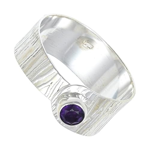 SILVERNROCK Amethyst Edelstein 925 Sterling Silber Bandring Herren- und Damenbandring Alle Größen Geschenkartikel Handgefertigter Schmuck ERG-135K_64 (20.4) von SILVERNROCK