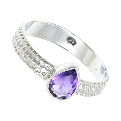 SILVERNROCK Amethyst Edelstein-Bandring für Männer und Frauen Bandring aus 925er-Sterlingsilber alle Größen handgefertigter Schmuck ERG-130K_68 (21.6) von SILVERNROCK