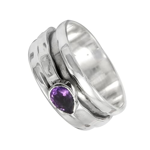 SILVERNROCK Amethyst Edelstein-Spinnerring aus 925er Sterlingsilber Spinnerring für Herren und Damen alle Größen handgefertigter Schmuck E141B_55 (17.5) von SILVERNROCK