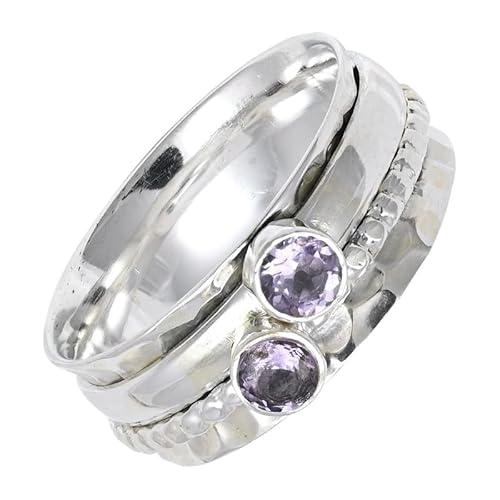 SILVERNROCK Amethyst Edelstein-Spinnerring aus 925er Sterlingsilber Spinnerring für Herren und Damen alle Größen handgefertigter Schmuck E155H_52 (16.6) von SILVERNROCK