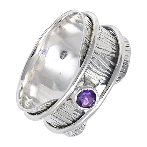 SILVERNROCK Amethyst Edelstein-Spinnerring aus 925er Sterlingsilber Spinnerring für Herren und Damen alle Größen handgefertigter Schmuck E156D_60 (19.1) von SILVERNROCK