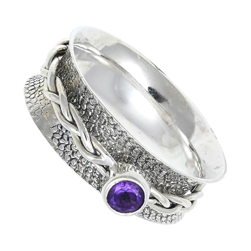 SILVERNROCK Amethyst Edelstein-Spinnerring für Herren und Damen 925er-Sterlingsilber Spinnerring Geschenkartikel handgefertigter Schmuck E143I_63 (20.1) von SILVERNROCK