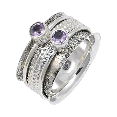 SILVERNROCK Amethyst Edelstein-Spinnerring für Herren und Damen 925er-Sterlingsilber Spinnerring Geschenkartikel handgefertigter Schmuck E149I_50 (15.9) von SILVERNROCK