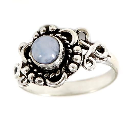 SILVERNROCK Blauer Spitzenachat Edelstein-Bandring für Herren und Damen alle Größen Geschenkartikel 925 Sterlingsilber-Ring handgefertigter Schmuck ERG-175L_47 (15.0) von SILVERNROCK