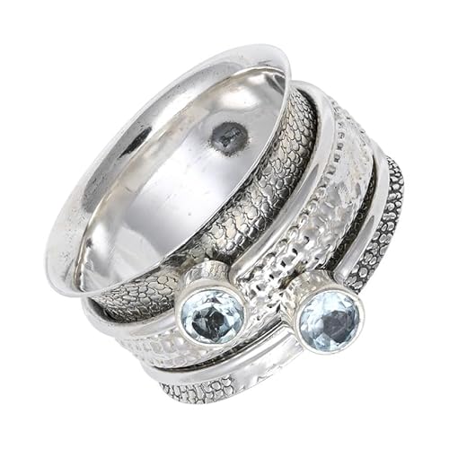 SILVERNROCK Blauer Tooaz Edelstein-Spinnerring aus 925er Sterlingsilber Spinnerring für Herren und Damen alle Größen handgefertigter Schmuck E149H_56 (17.8) von SILVERNROCK