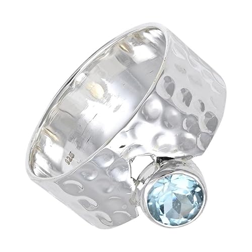 SILVERNROCK Blautopas Edelstein-Bandring für Herren und Damen alle Größen Geschenkartikel 925 Sterlingsilber-Ring handgefertigter Schmuck ERG-134H_68 (21.6) von SILVERNROCK